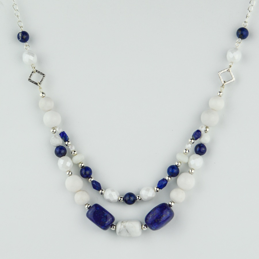 Lapis Lazuli and White Mountain Jade Multi-strand Necklace - Kcrafts