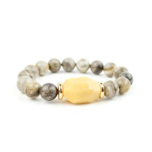 Yellow Jade and Silver Leaf Jasper Bracelet