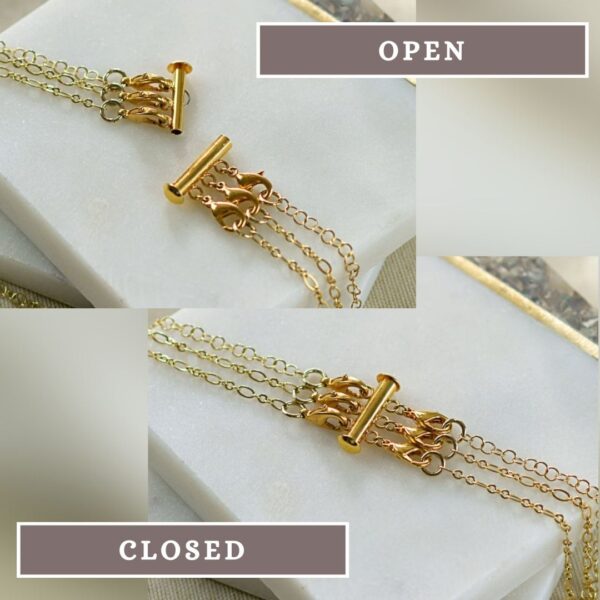 display of gold layered clasp in open and closed positions